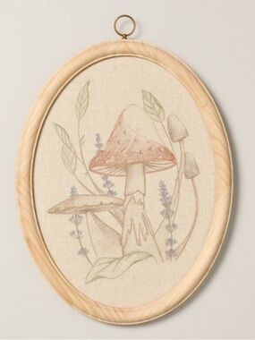 HEARTH & HAND NWT Embroidered Oval Framed mushroom Wall Art